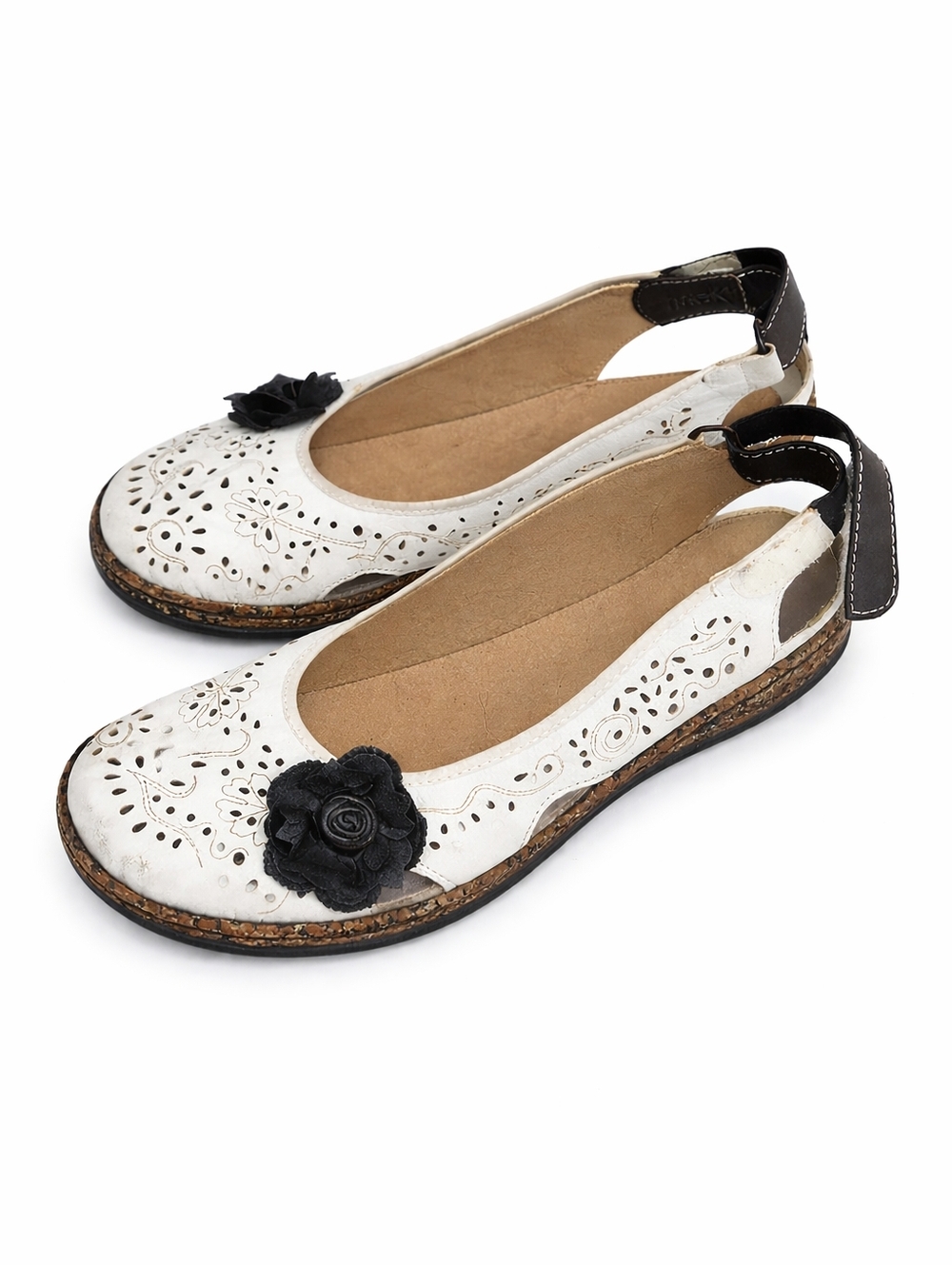 Rieker leather cut out floral‎ sling backs 37/6